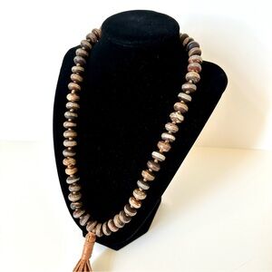 Cloudy Quartz Mala Bead with Leather Tassel Necklace